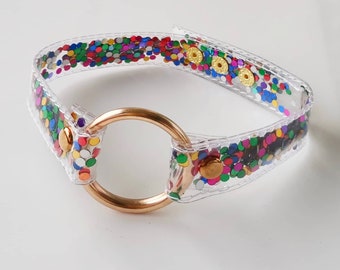 Choker in oro, Choker con glitter arcobaleno, Choker per amanti anni '90, Collana Rave Cyber anni '90, Choker carino, Collare Lollita Psycho Vegan