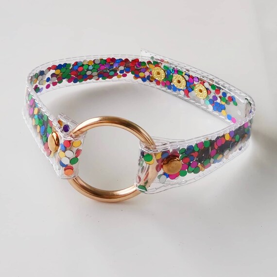 Gold Choker Rainbow Glitter Choker 90s Lovers Chocker Rave Cyber 90s Necklace Cute Choker Collar Lollita Psycho Vegan
