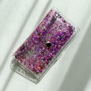 Cartera rosa con purpurina, monedero mediano y bonito, monedero transparente, regalo kawaii, carteras hechas a mano, rosa y negro, veganas y brillantes, estilo grunge. imagen 4