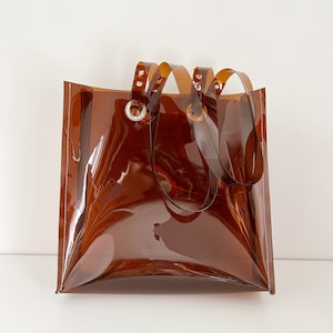 Transparent Jelly Minimalist Tragetasche, Alltag Strand Schule Tragetasche, Easy Wipe Reisehandtasche, Braun elegant, Vegan und Modern, Oversize