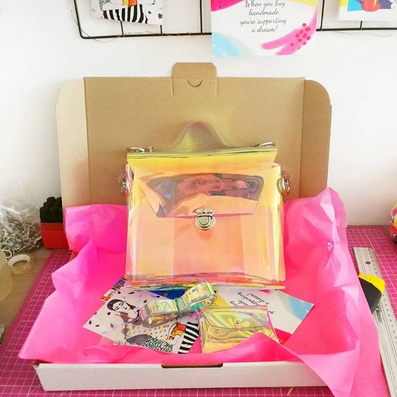 Holographic Neon Pink Crossbody Bag Cyber Messenger Purse