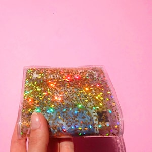 Holographic Gold Metallic Wallet Iridescent Glitter Vinyl Money ID Credit Card Cashier Transparent Purse Handmade Poland Europe Unique