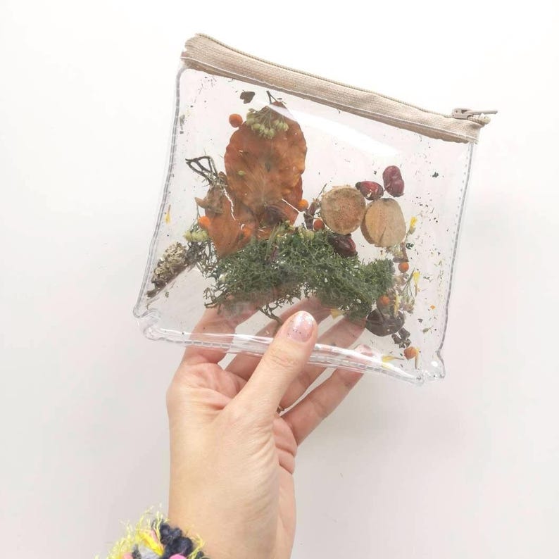Botanical Vinyl Makeup Bag Unique Nature Design Pouch Forest Style Boho Beauty Organizer Rustic Toiletry Storage European image 2