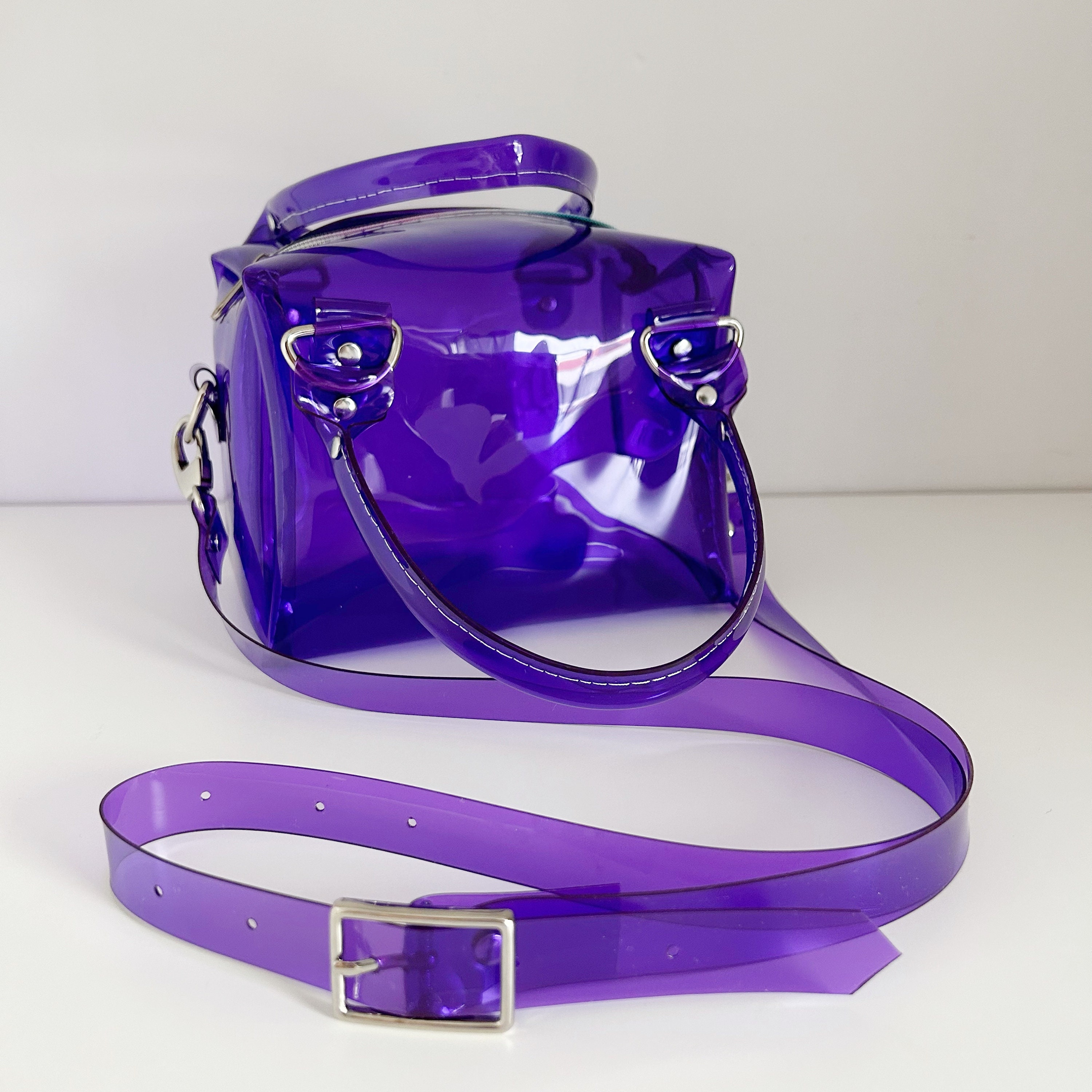 Purple Vinyl Handbag Y2K Shoulder Bag Rainbow Zipper Mini Bag