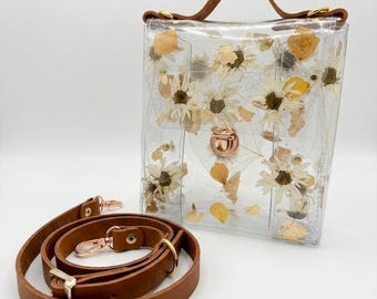 Boho Pressed Flower Clear Bag Romantic Handmade Vinyl Purse Transparent Floral Crossbody Slow Fashion Natural Aesthetic Gift for Her