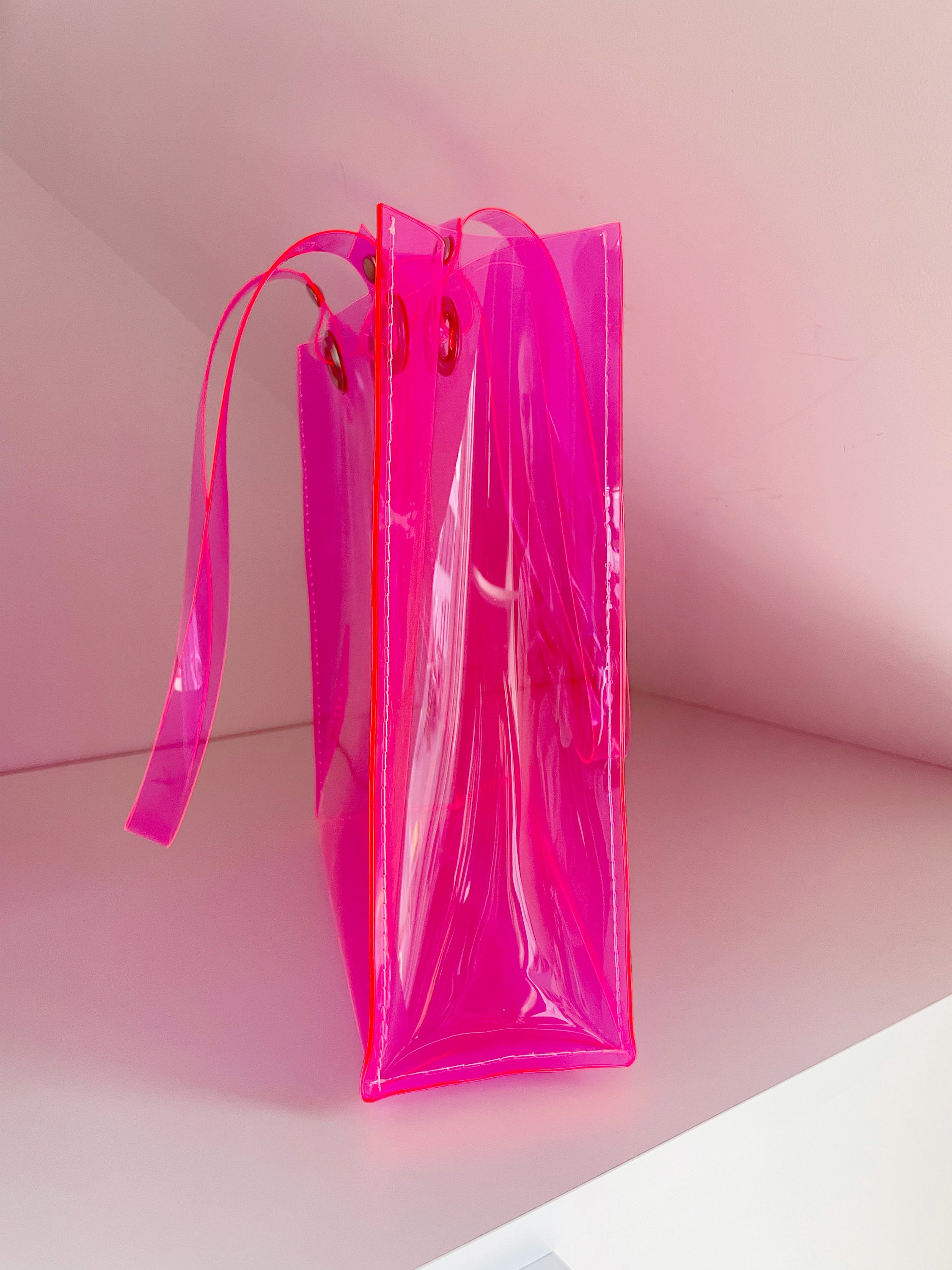 Clear Beach Bag Letter Graphic PVC Neon Pink