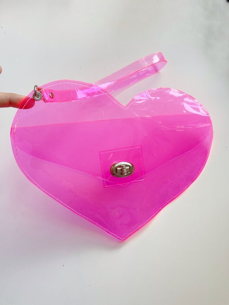 Heart Shaped Purse Hot Pink Y2k Cute Gift Kawaii Accessoriess Kidcore Nostalgia Transparent Bag Small Handbag Festival Outfit Shiny Etsy
