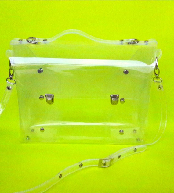 Clear Messenger Bag Large Transparent Crossbody PVC Office Bag Minimalist Brief Satchel Adjustable Strap Handmade