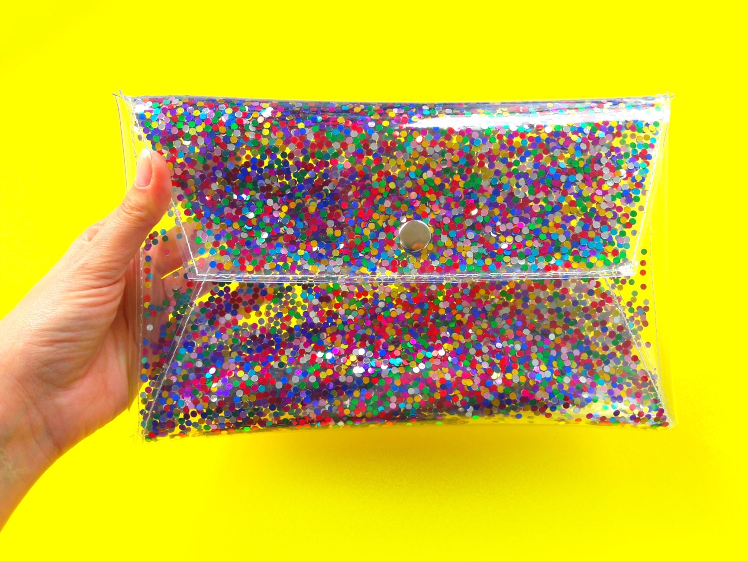 Cute Rainbow Clutch Clear Purse Bag Transparent 90s Glitter 