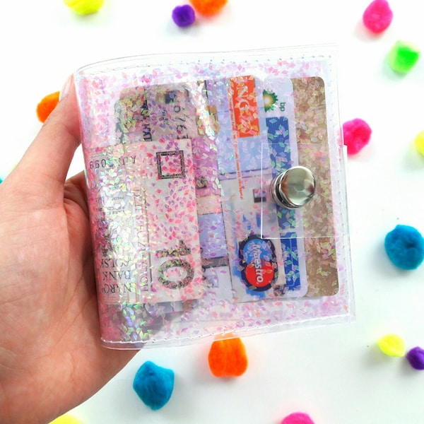 Holografisch süßes Portemonnaie rosa irisierend Glitter Portemonnaie Visitenkartenhalter Meerjungfrau Meerjungfrau Halter Kreditkartenhalter Kassierer Brieftasche 90er Jahre