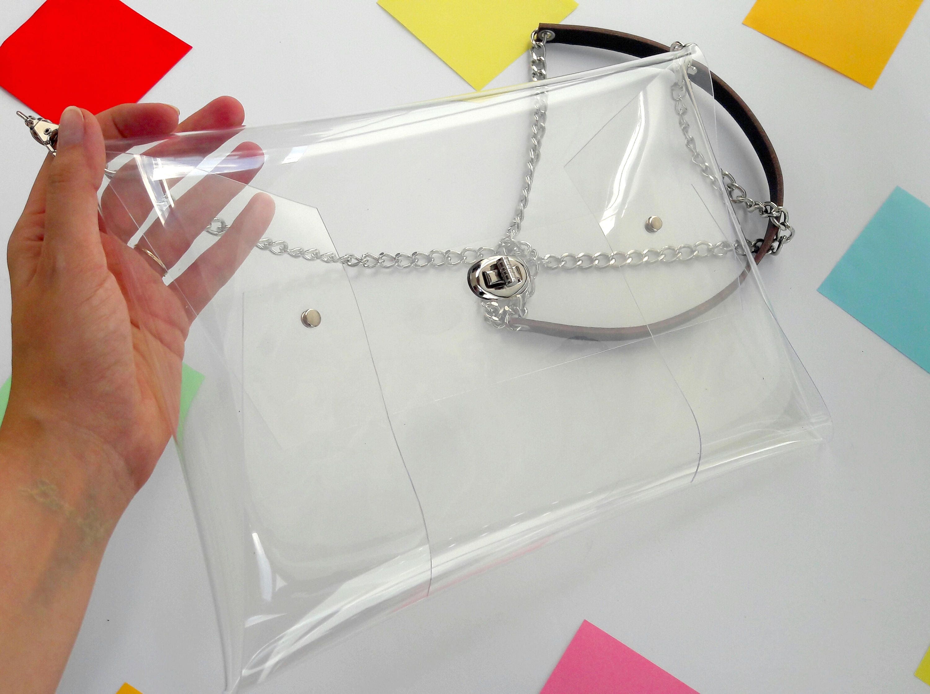 Clear Crossbody Clutch With Chain and Leather Strap Etsy