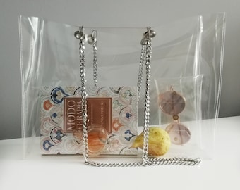 Clear tote bag Shopper purse transparent bag with chain clear handbag shopping oversized bag security bag beach bag airport waterproof tote