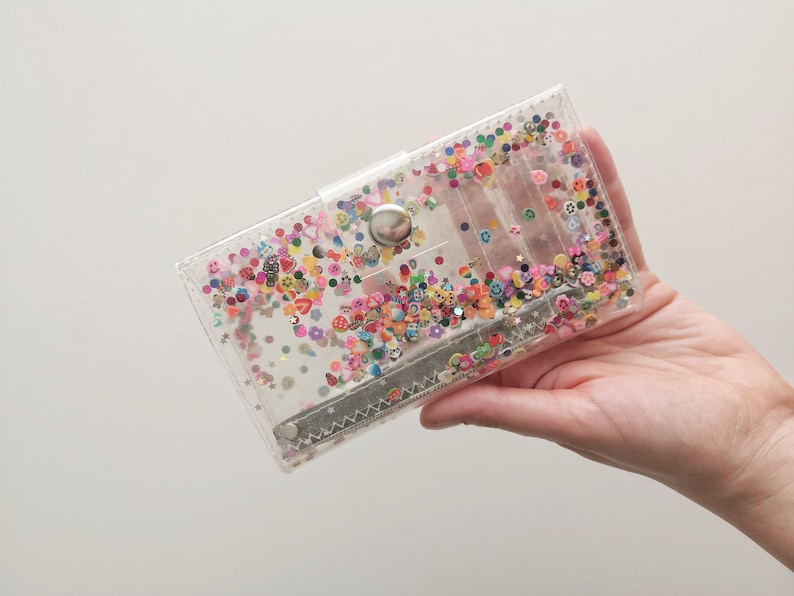 Kawaii wallet, cute medium coin, fimo and glitter, transparent wallet, vegan, 90s accessories, unicorn and rainbow, girly, gift for teens image 3