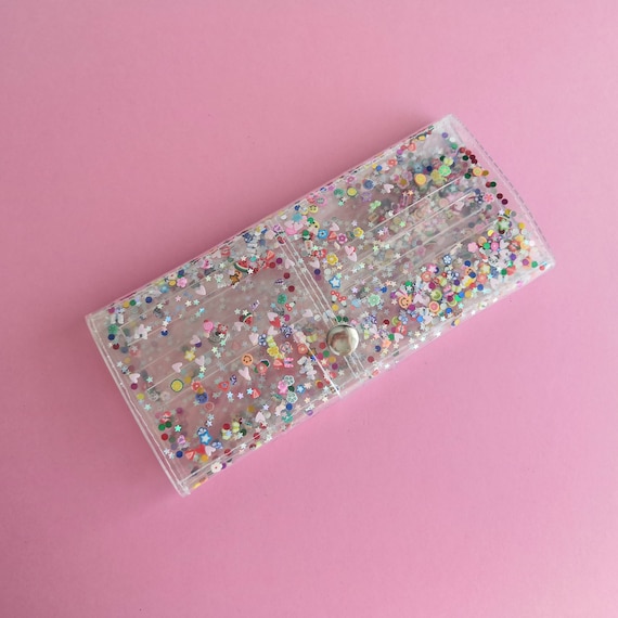 Big Lots Pink Confetti Glitter Pencil Pouch