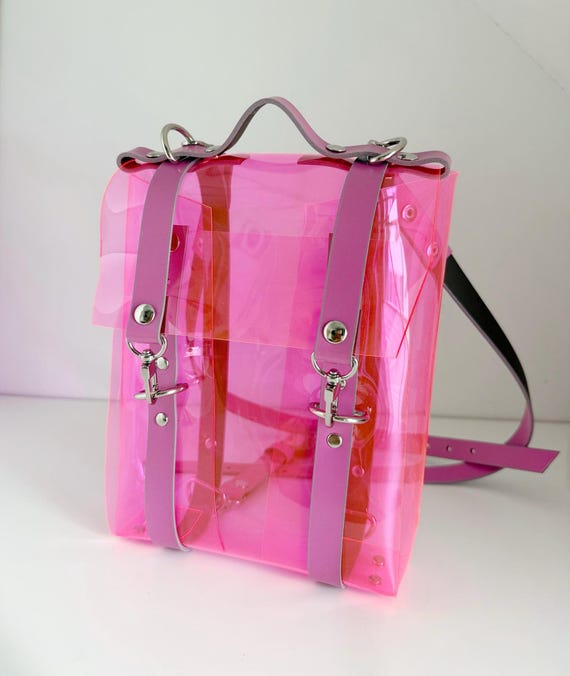 Neon Pink Vinyl Backpack Convertible Bag UV Reactive Fuchsia