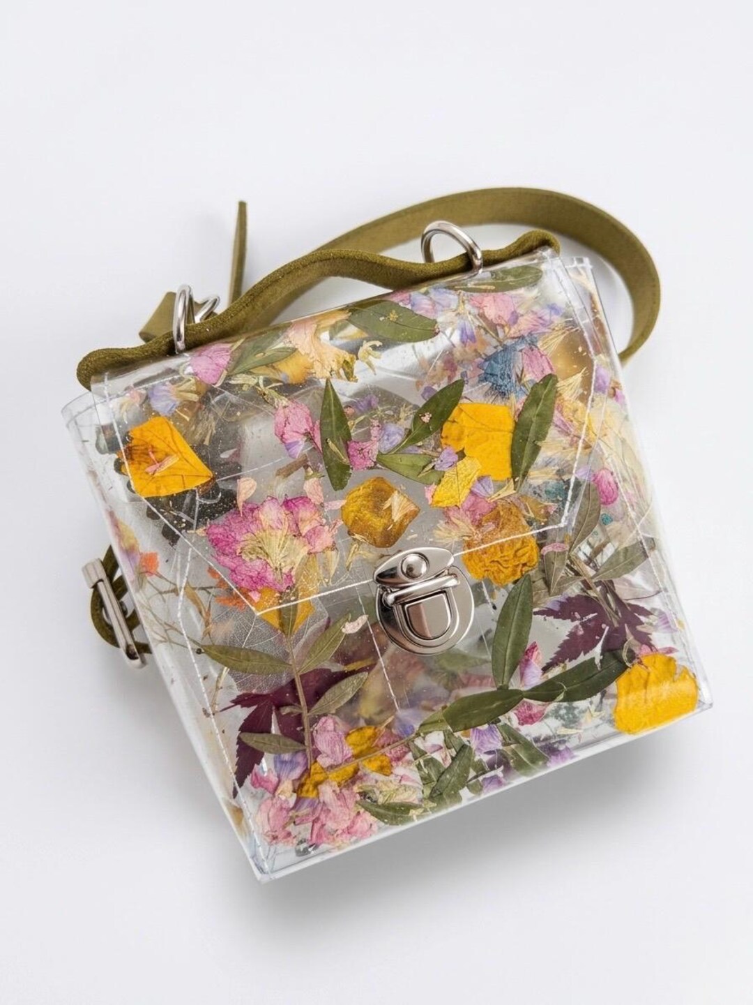 Botanical Clear Vinyl Briefcase Bag Pressed Flowers Handmade ...