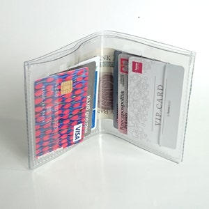 Clear Cardholder Wallet Transparent Vinyl Minimalist Slim Bifold Wallet Vegan ID Holder Business Card Case Gift for Him Her image 2