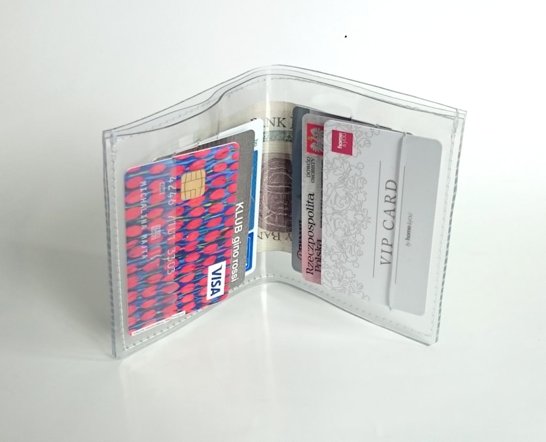 Clear Cardholder Wallet Transparent Vinyl Minimalist Slim Bifold Wallet Vegan ID Holder Business Card Case Gift for Him Her image 2