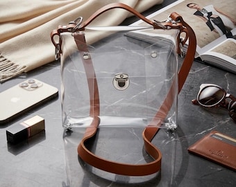 Clear vinyl Messenger Bag Transparent Crossbody Bag Stadium Approved Clear Bag Minimalist Futuristic Festival Travel Bag