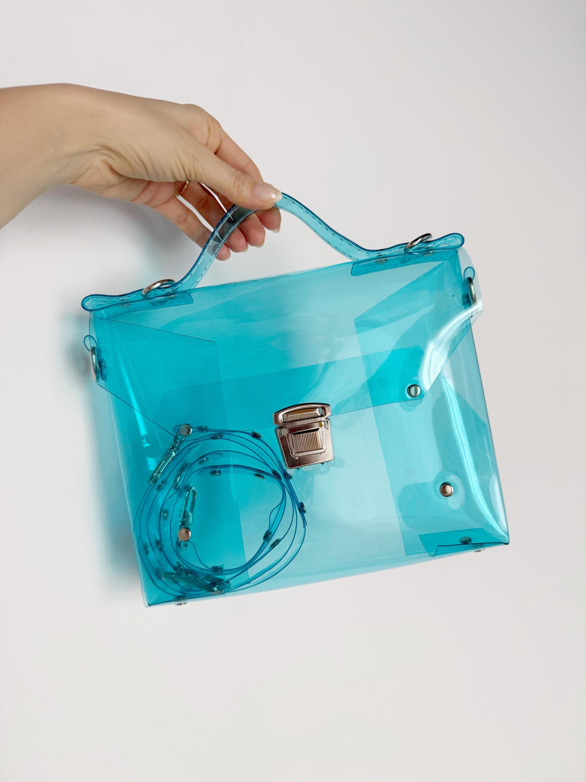 Transparent Blue Vinyl Briefcase Bag Clear Satchel Crossbody Y2K ...
