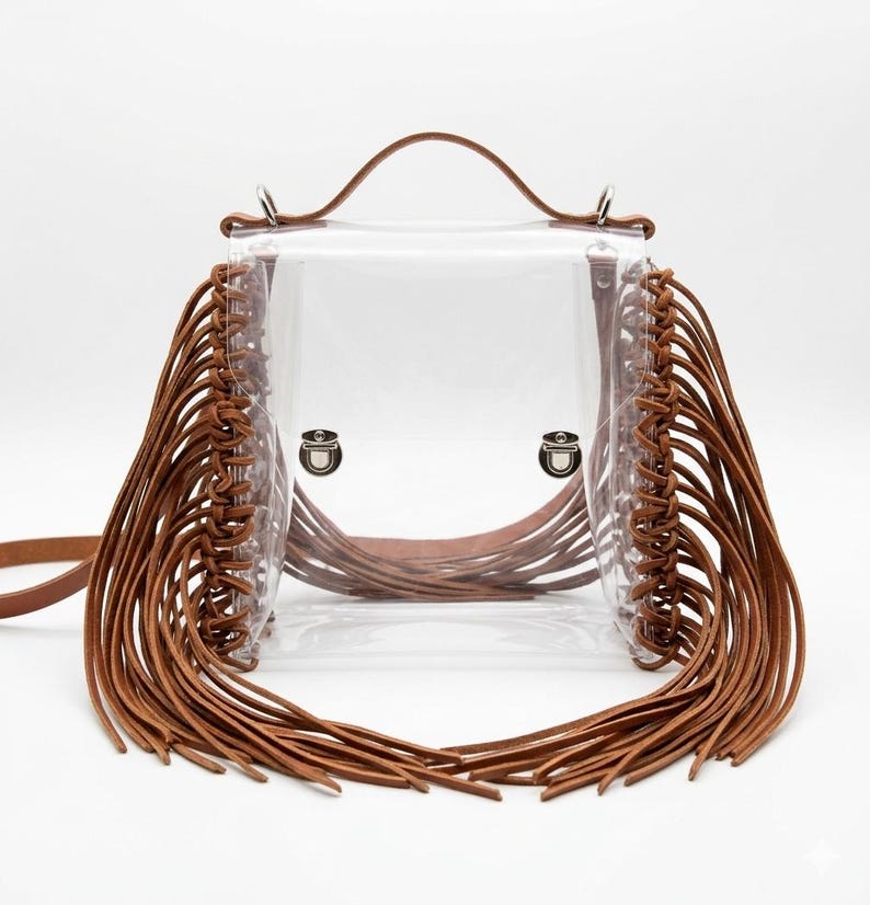 Fringe Boho Clear Messenger Bag Transparent Leather Strap Tote ...