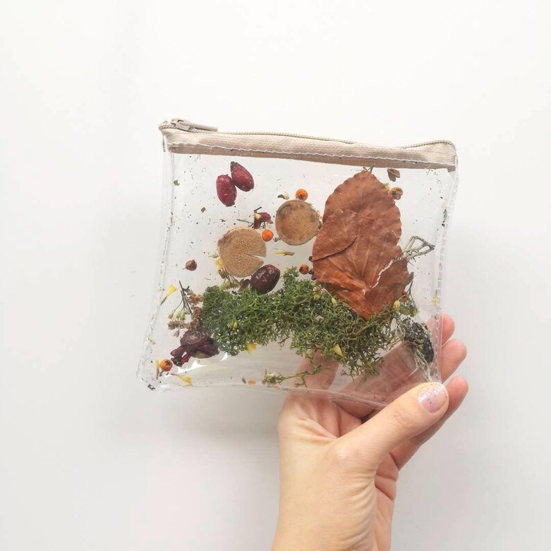 Botanical Vinyl Makeup Bag Unique Nature Design Pouch Forest Style Boho Beauty Organizer Rustic Toiletry Storage European image 1