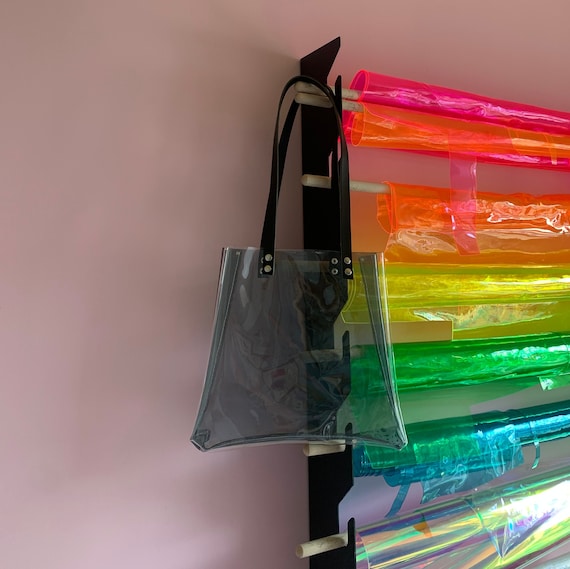 Transparent Tote Bag, Clear & Smoked Vinyl Shopper, Leather Transparent Tote Bag, Clear & Smoked Vinyl Shopper, Leather