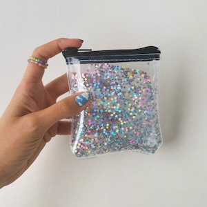 Monedero, billetera con purpurina, monedero, monedero con cremallera, billetera con estrellas holográficas, billetera de bolsillo, moda de los 90, accesorios de vinilo, rave