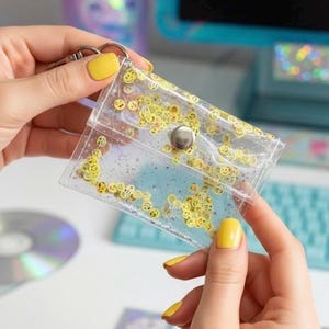 Clear Vinyl Emoji Pouch Fimo Confetti Wallet Snap Card Holder Cute Kawaii Small Gift Festival Clip On Keychain Mini Bag