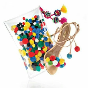 Pompom Clutch Bag: Transparent Kawaii Jelly Purse