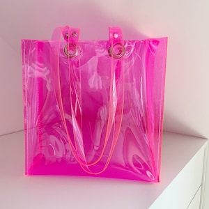 Porte-monnaie rose fuchsia Barbiecore Sac transparent pour tous les jours, bureau, école, voyage, végétalien, facile à essuyer, indispensable à la mode !