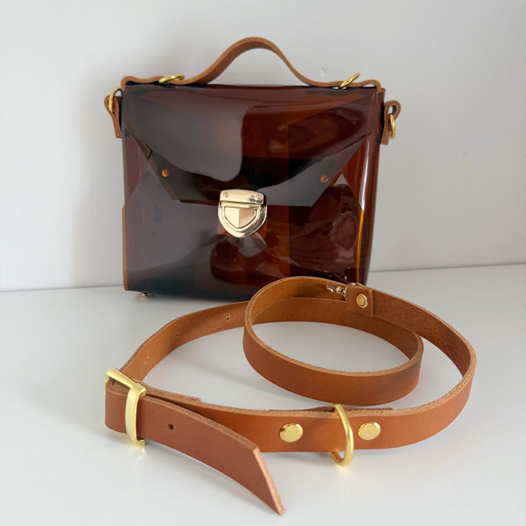 Medium Transparent Messenger Bag Brown Clear Vinyl Caramel Leather ...