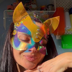 Cyber Fox Mask UV Reactive Blacklight Vinyl Cat Vegan Soft Gothic Masquerade Burning Man Rave Coachella Festival Makeup Alternative Gift
