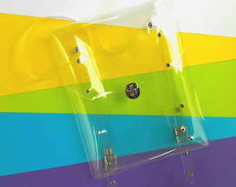 Clear Vinyl Backpack Transparent Rucksack Minimalist Jelly Bag Vegan School Backpack 90s Style Clear Bag Policy Festival Bag