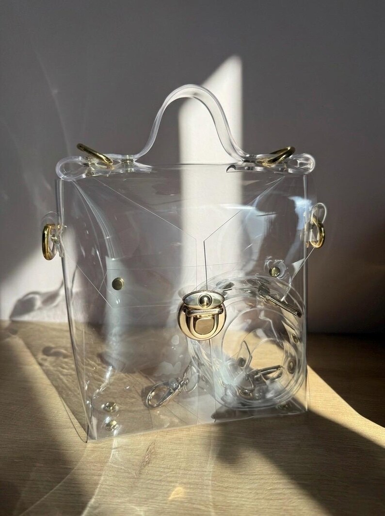 Clear Vinyl Briefcase Bag Transparent PVC Crossbody Purse Minimalist ...