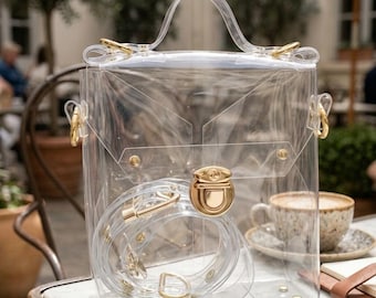 Clear Vinyl Briefcase Bag Transparent PVC Crossbody Purse Minimalist Vegan Shoulder Bag Stadium Approved Handmade Europe