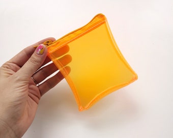 Neon Orange Festival Pouch Clear Vinyl Mini Wallet Y2K Transparent Card Holder Rave Coin Purse Cute Small Bag