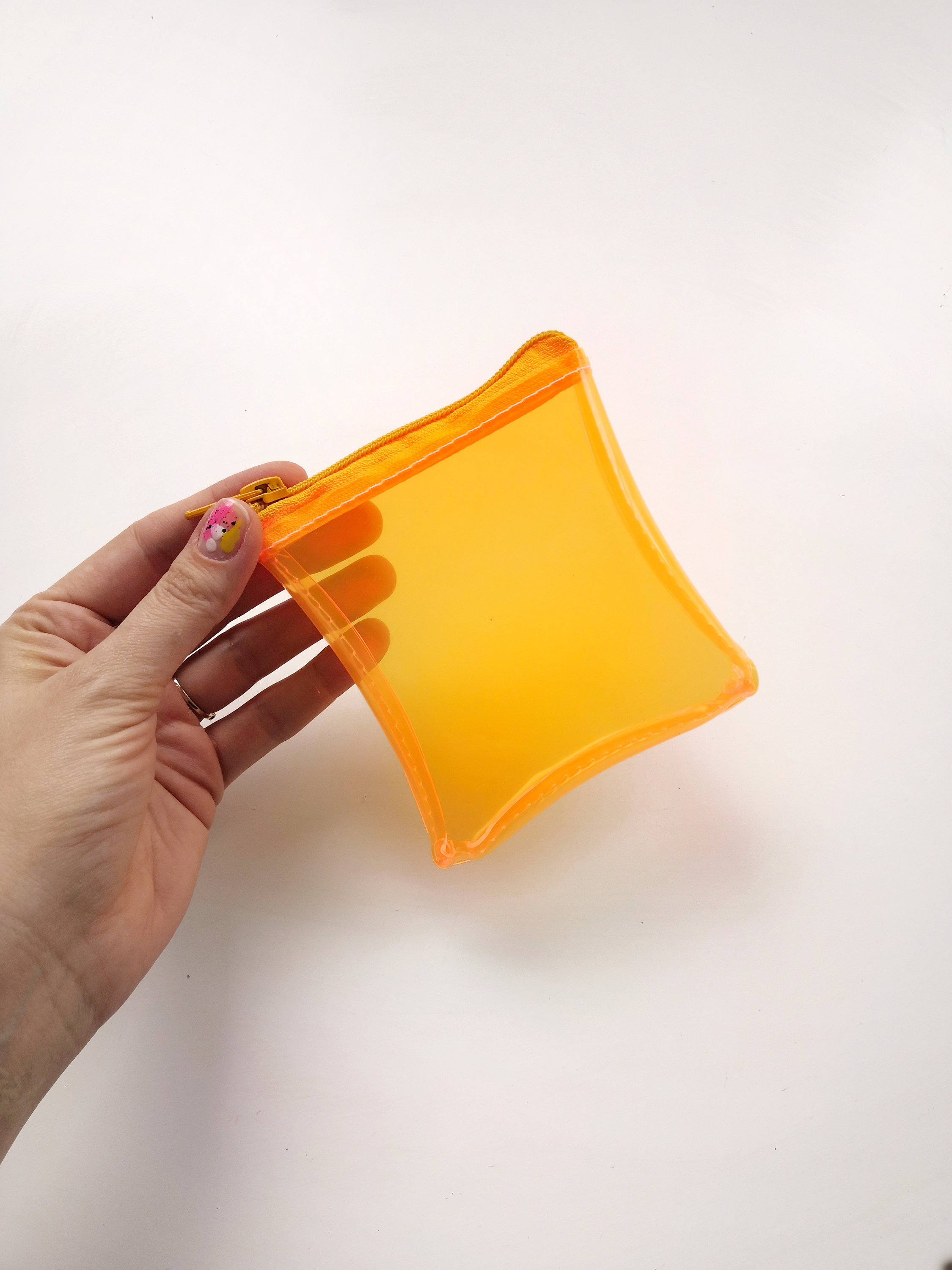 Neon Orange Festival Pouch Clear Vinyl Mini Wallet Y2K Transparent