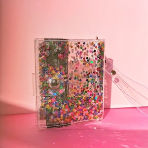Small glitter wallet, gift for teenagers, rainbow confetti, wristlet card holder, sparkly and 90's kid wallet, vegan and kawaii purse, shiny
