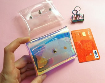 Estuche holográfico transparente para tarjetas de visita, tarjetas de crédito, tarjetas de socio y efectivo, tarjetero transparente iridiscente para monedas, tarjetero de ópalo transparente