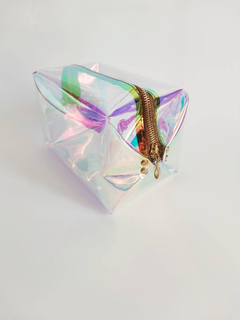 Holographic cosmetic bag, cube makeup purse, raibow toiletry, mermaid shiny cosmetic storage, gift for rave girl, festival style, small shop image 8