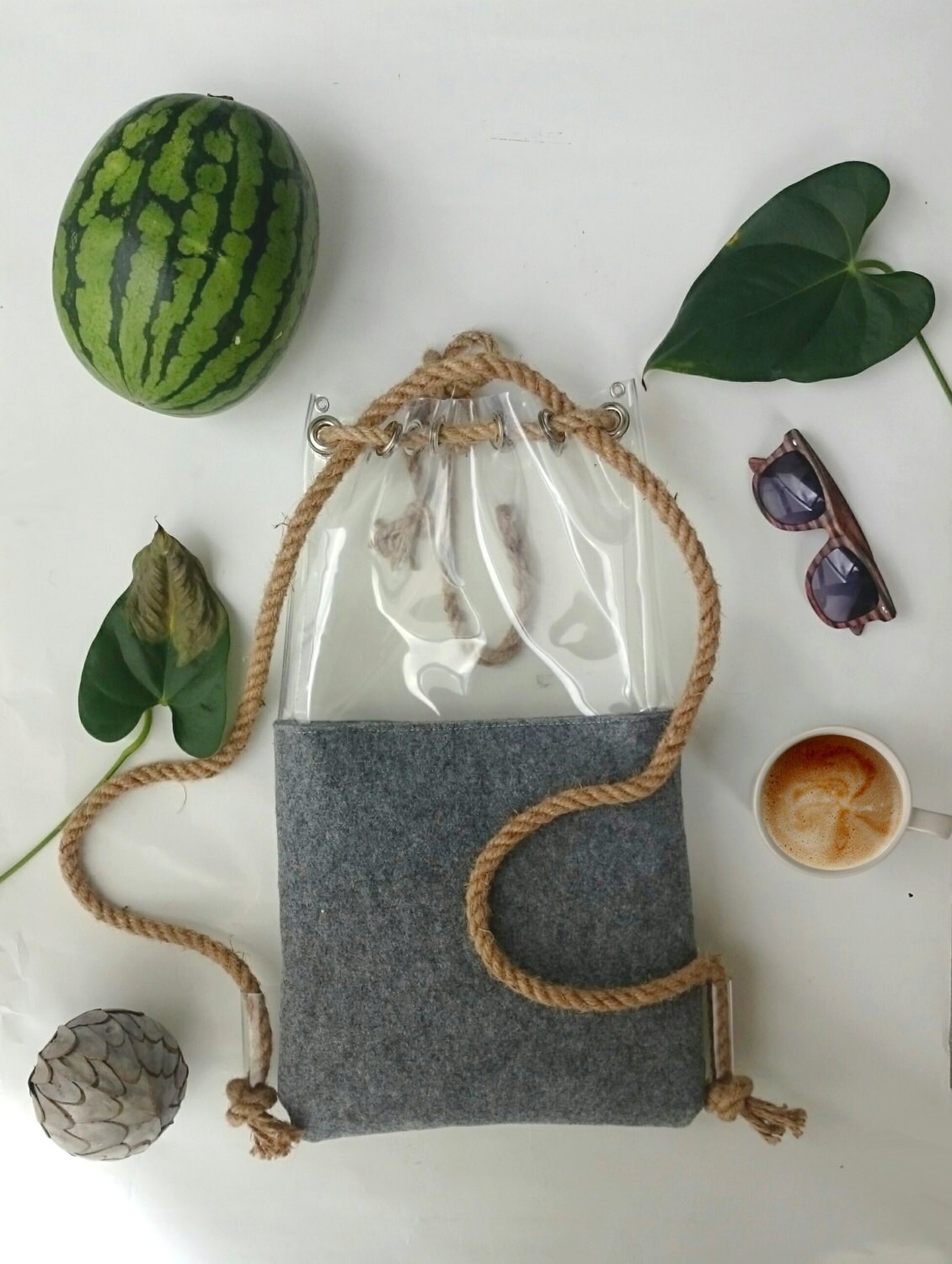 Clear backpack Bucket Bag Tote Bag Felted bag travel bag Etsy