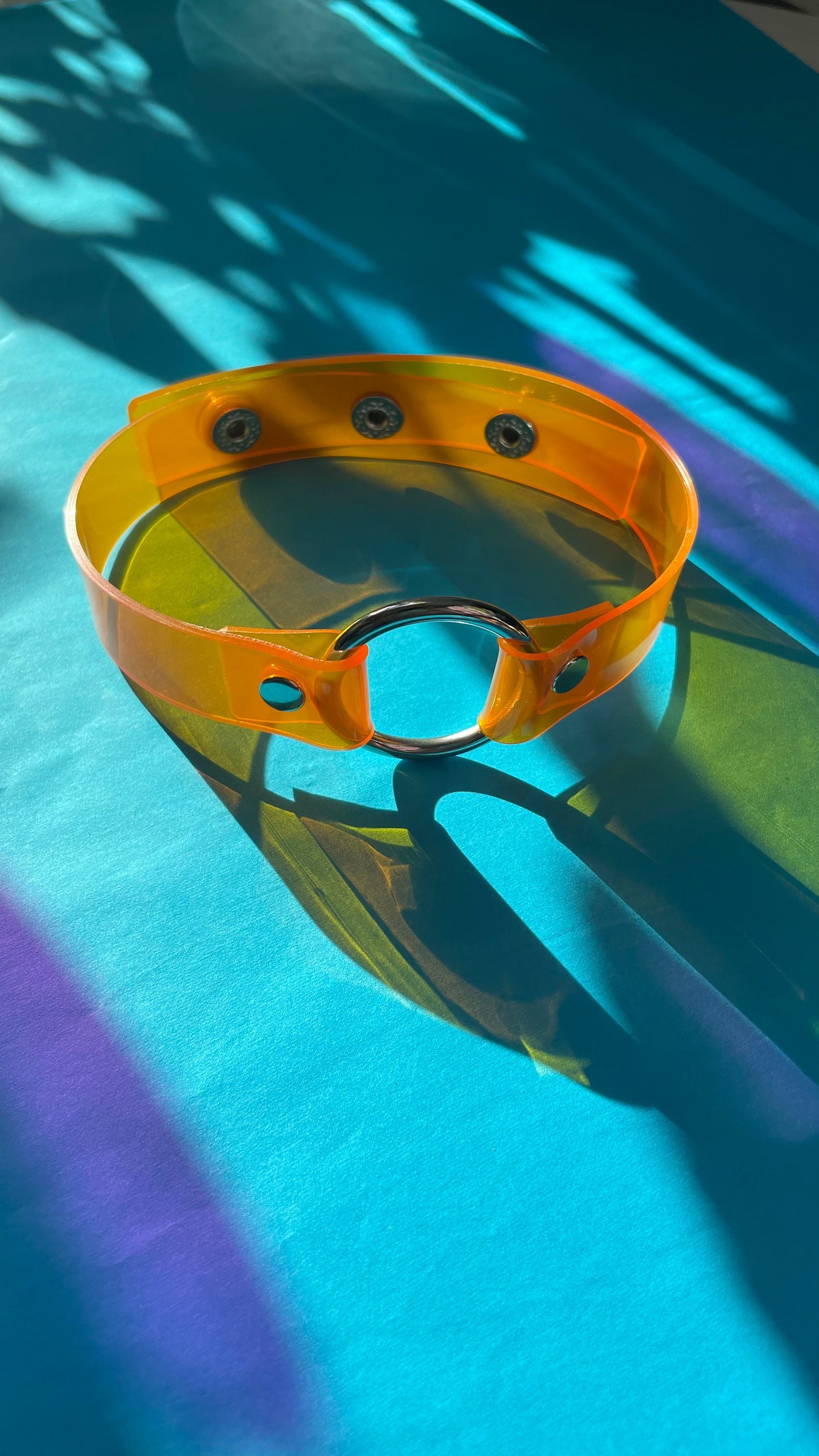 Orange Vinyl O Ring Choker PVC Necklace Y2K Goth Punk Collar 