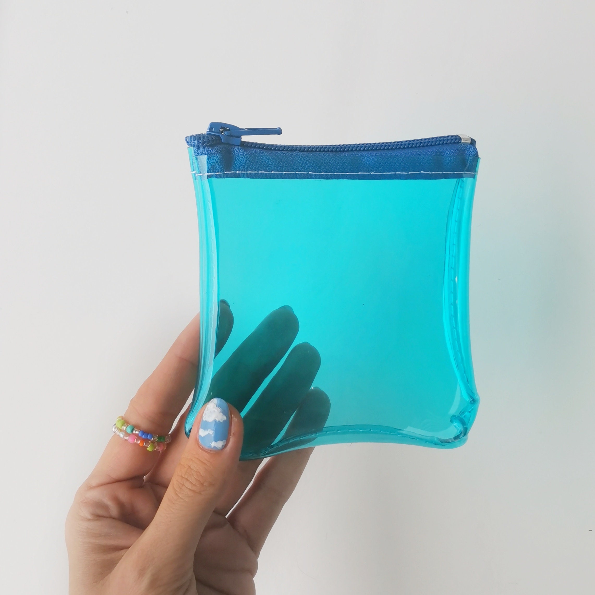 Blue Vinyl Wallet Grunge Mini Wallet Coin Pouch Small Card Holder