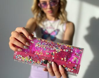 Festival Travel Wallet Glitter Vinyl Wallet Clear Organizer Kawaii Harajuku Rave Wallet Multi Compartment Cash Card Holder Y2K