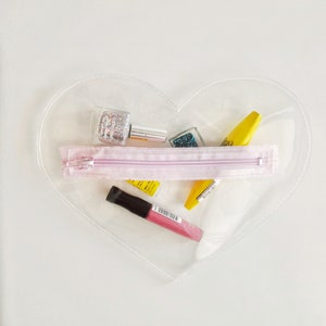 Herzförmige Beutel Klar Vinyl Rosa Reißverschluss Kawaii Anime Harajuku Reisetasche Niedlich Geldbörse Vegan Handgemacht Einzigartig