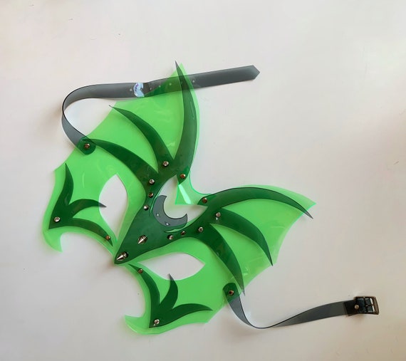 Green Festival Mask Black Vinyl Carnival Outfit Mystic Style Rave Party Masquerade Adjustable Vegan Handmade