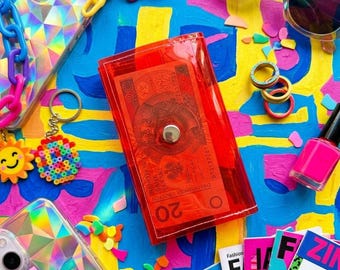 Red Vinyl Wallet Y2K Slim Book Wallet Transparent PVC Card Holder Dopamine Fashion Minimalist Gift Women Statement Glossy Purse