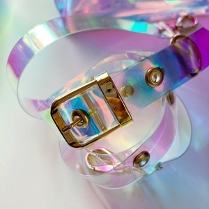 Holographic Vinyl Handbag Iridescent Shoulder Bag Crossbody Rave Festival Eyelet Statement Bag Pastel Goth Scene Girl Gift image 9