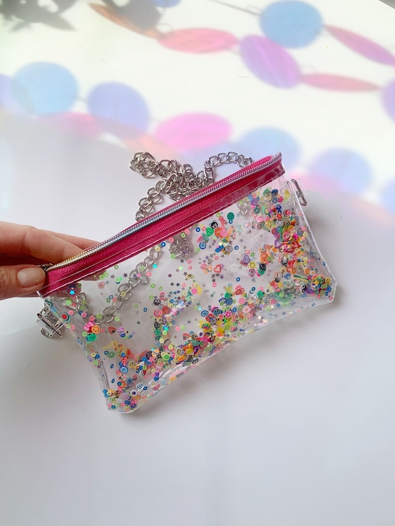 Big Lots Pink Confetti Glitter Pencil Pouch